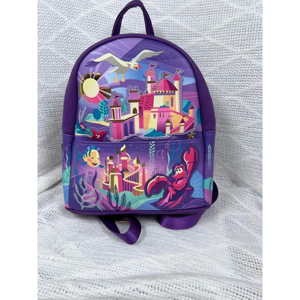Loungefly Disney Little Mermaid Mini Backpack Purple Ariel Eric Castle Excellent